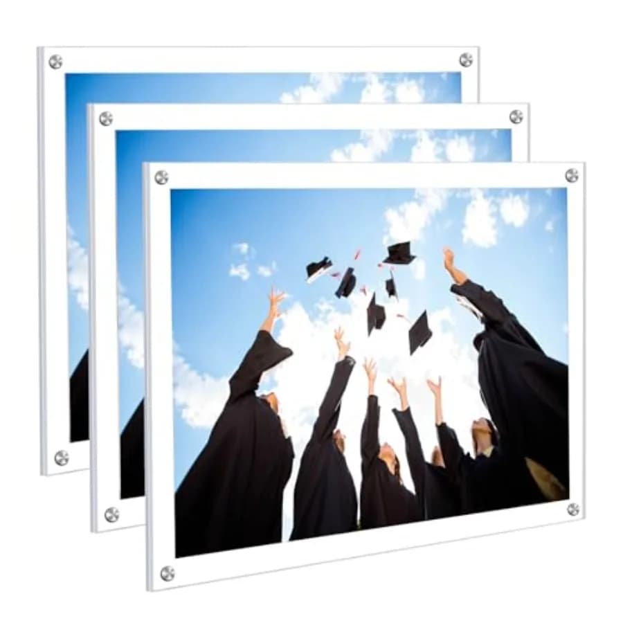Confezione da 5 Cornici Acriliche da Parete Autoadesive, Cornice Trasparente Senza Bordo per Foto, Opere d'Arte, Diplomi e Certificati