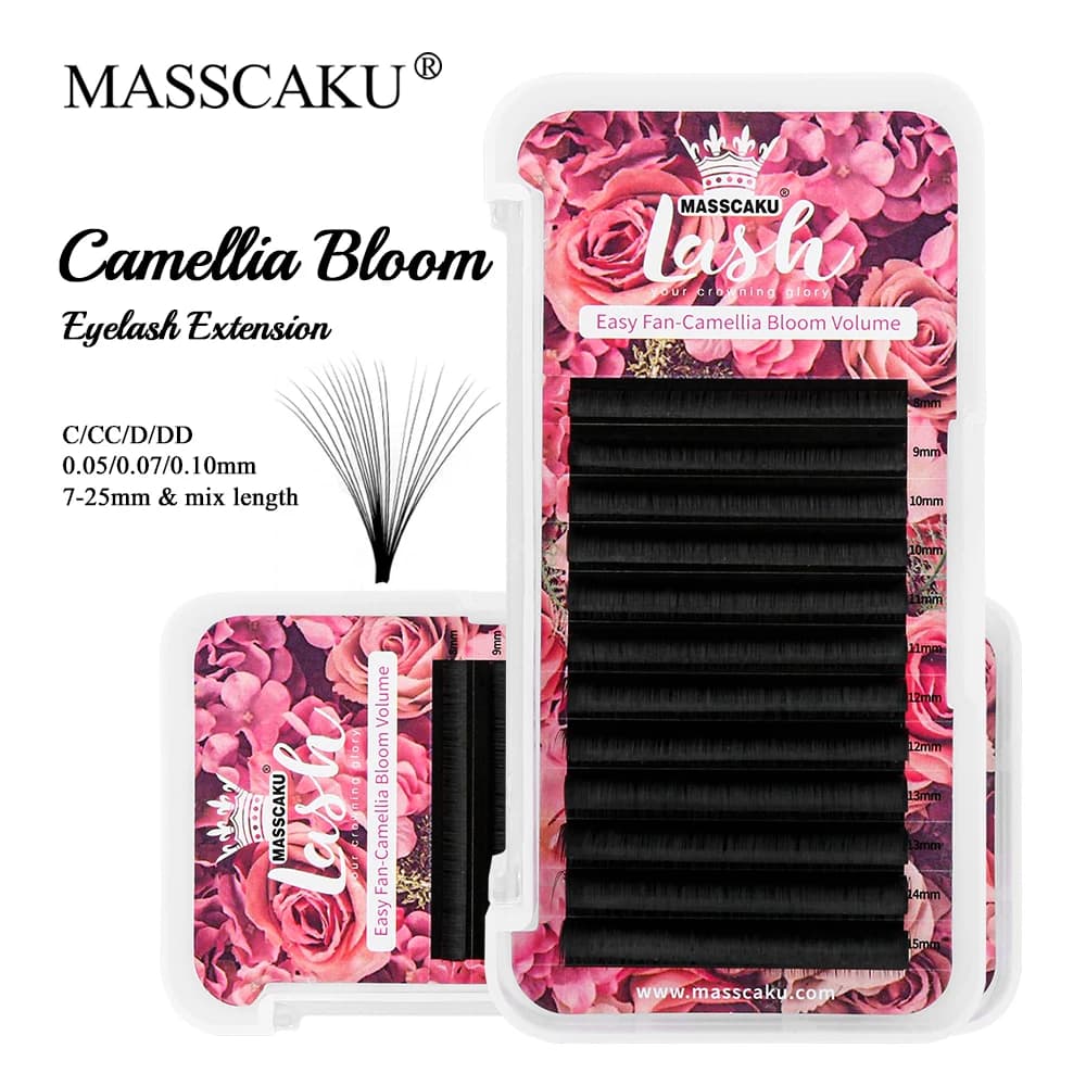 Estensioni ciglia Easy Fanning Lunghezza mix 16-22mm Ventagli automatici di lunga durata Ciglia Camelia Forniture per ciglia in fiore