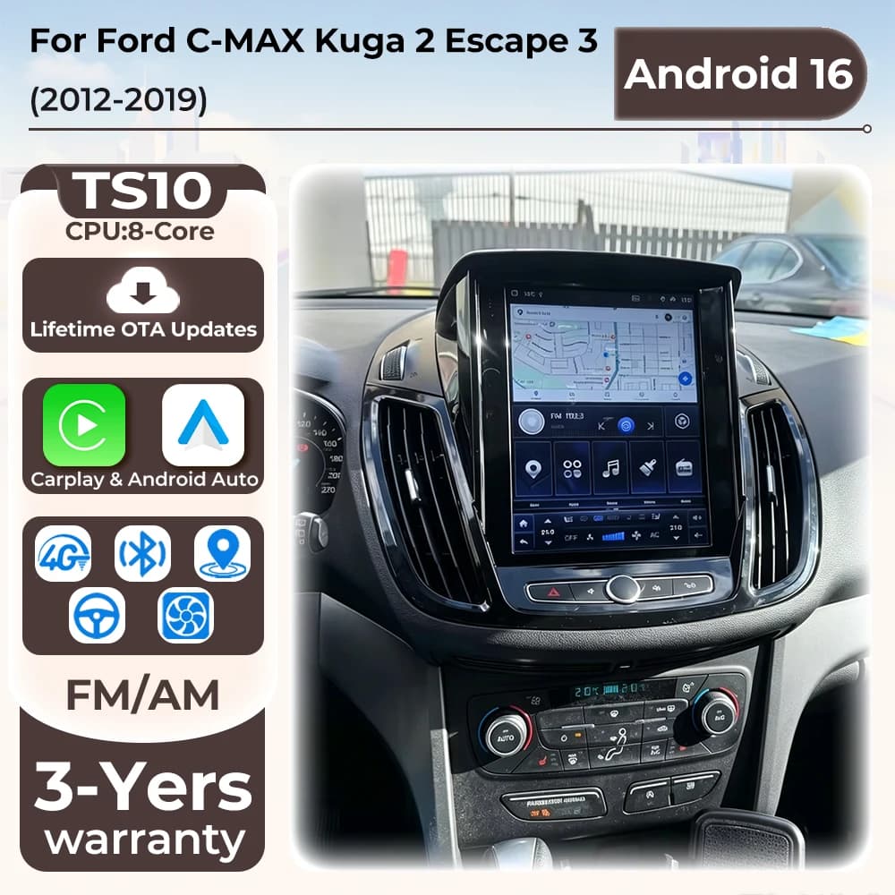 Autoradio Android 16 for Ford C-MAX Kuga 2 Escape 3 2012-2019 Multimedia Video Wireless Carplay BT Auto 5G Stereo DSP RSD