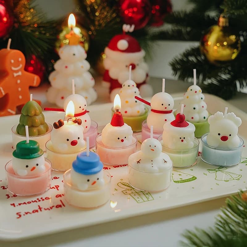Christmas Tree Tea Candle Snowman Santa Claus Shape Flame Candle for Aromatherapy Decorative Candles for Party Punches for Photo