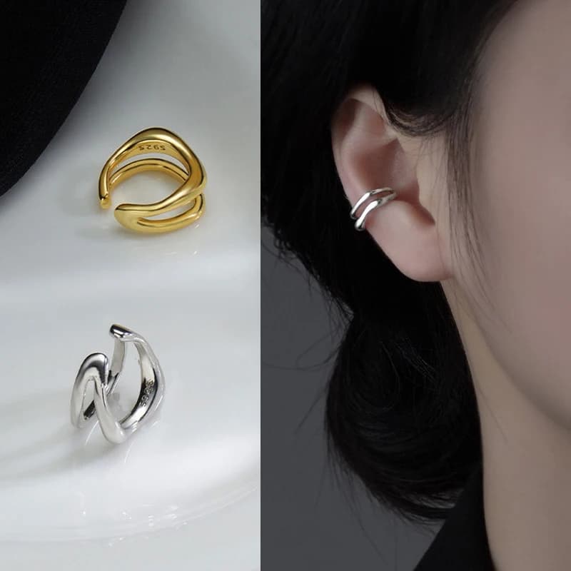 1 Piece Clip Earring Not Drilled Double Layer, Fin Piercing for Cartilagine, Simple, Y2K Jewelry, New, Women's