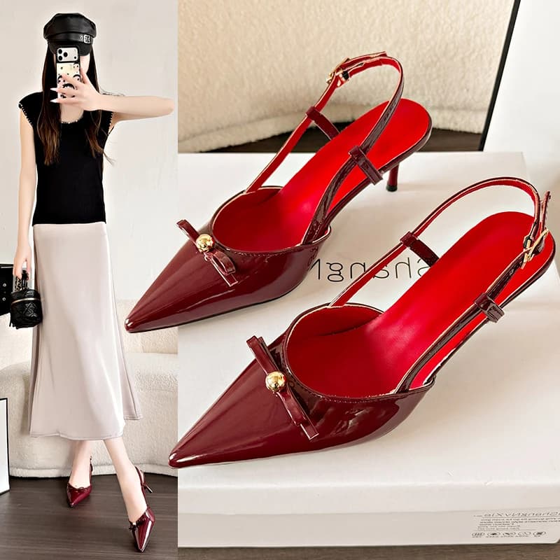 Fashionable Pointed Toe Patent Leather High Heels Summer Large-sized Women's Shoes New Style Elegant Versatile Thin Heel Sandals