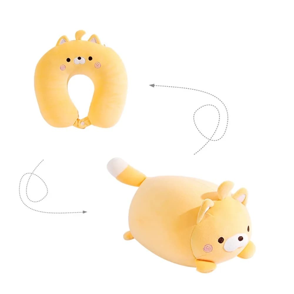 Cuscino deformabile a forma di U per gatti a doppio scopo Cuscino per il collo con particelle di schiuma delicato sulla pelle Cuscino da viaggio morbido 2 in 1 Viaggio d'affari