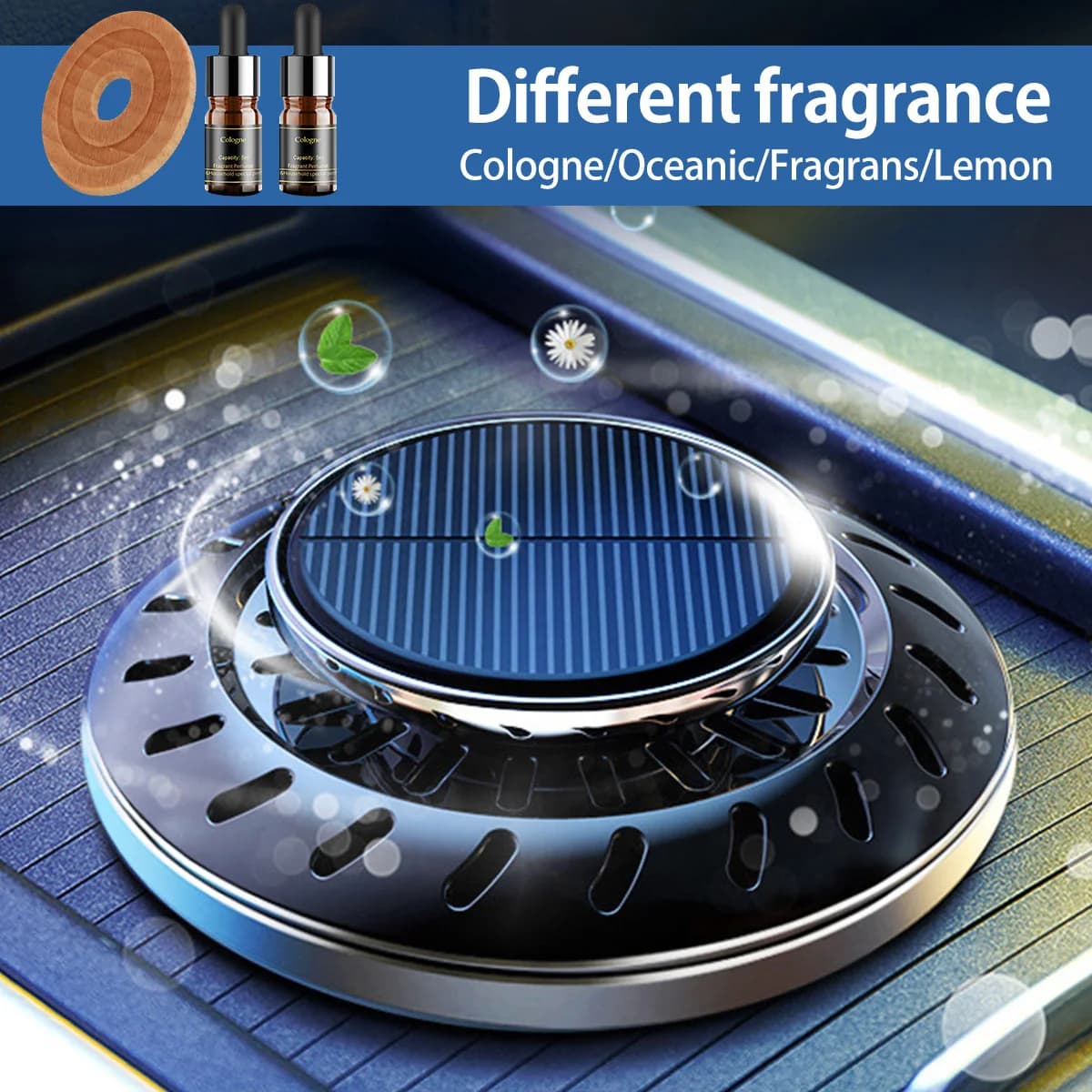 Deodorante per auto Rotazione solare Deodorante per auto Diffusore di profumo automatico Diffusore di oli essenziali Decorazione di interni auto