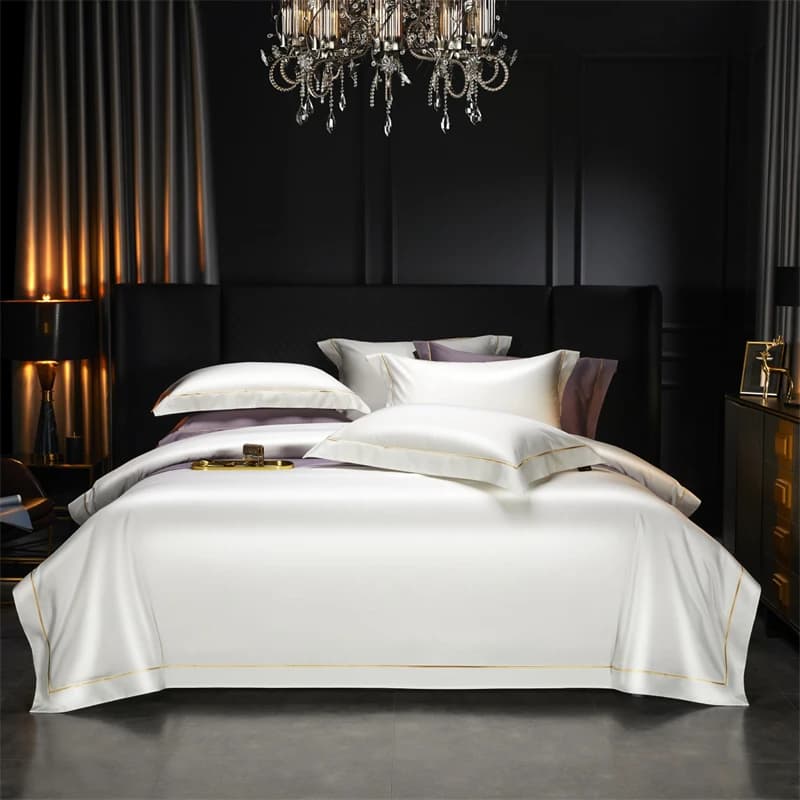 Set di Biancheria da Letto di Lusso in Cotone Egiziano 1000TC, Stile Hotel, con Ricami, Tinta Unita, Copripiumino, Lenzuolo Piatto/Con Angoli, Federe, 4 Pezzi