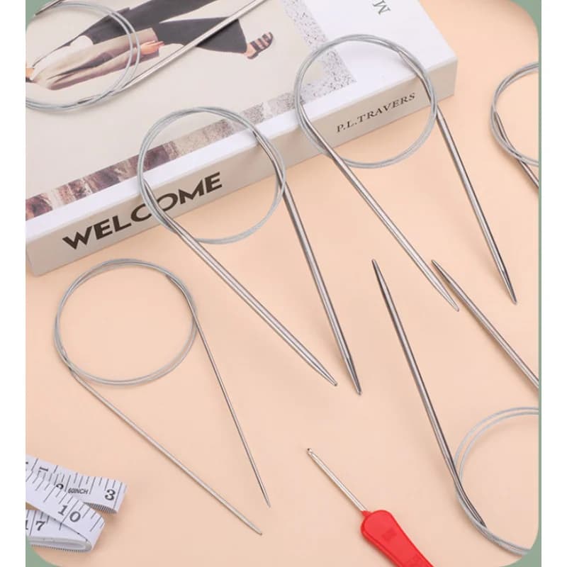 Set di 9 Ferri da Maglia Lunghi, Set di Ferri Circolari in Acciaio Inossidabile, Include 2mm, 2.5mm, 3mm, 3.5mm, 4mm, 4.5mm, 5mm, 5.5mm, 6mm 5 mm, 3 mm, 3. 5 mm, 4 mm, 4. 5mm, 5mm, 5. Ferri da maglia in metallo da 5 mm, 6 mm, lunghezza 40 cm-120 cm, con anello magico, adatti per maglioni, calzini, coperte e sciarpe, fai da te, regalo per la festa della nonna, regalo per la festa della mamma