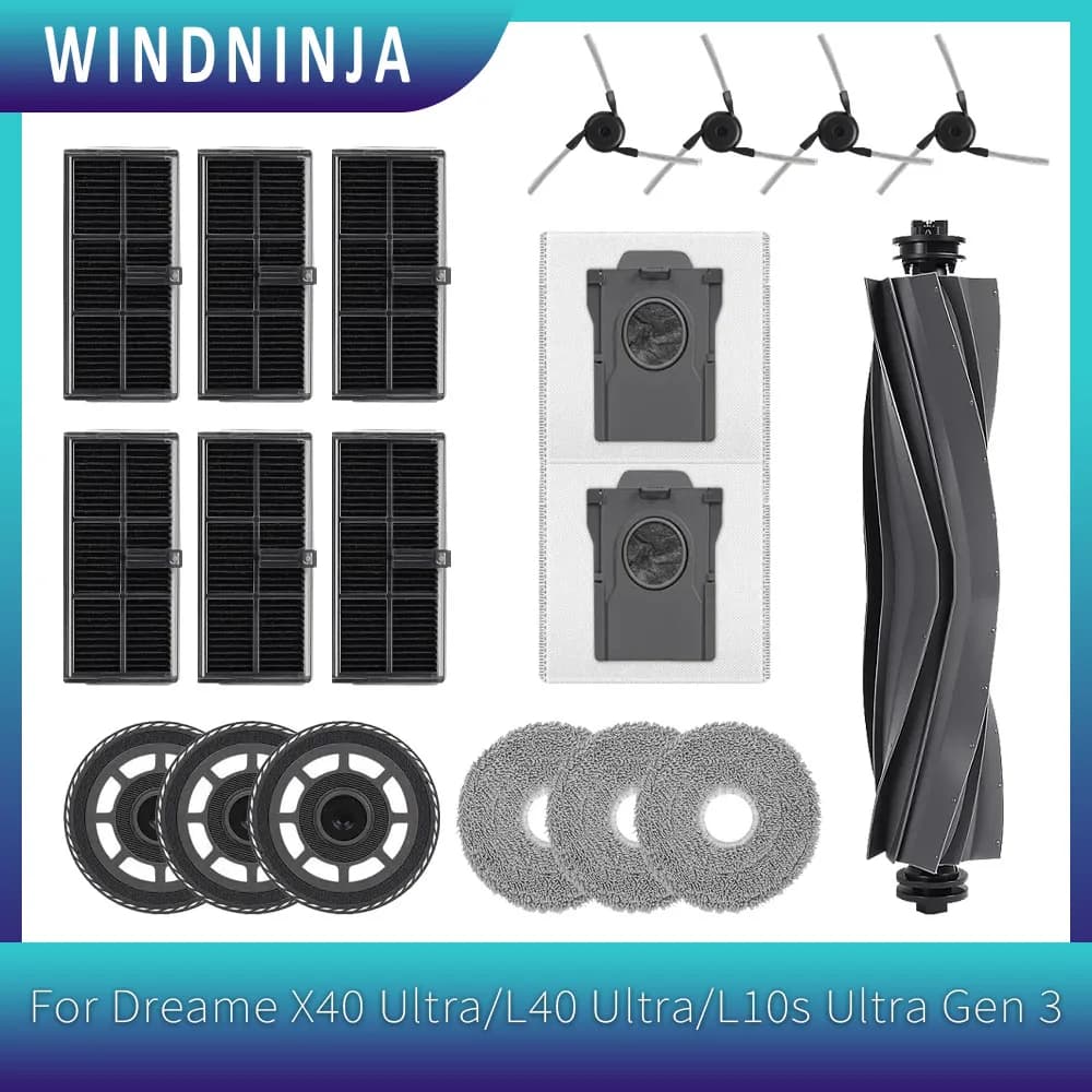 For Dreame X40 Ultra/L40 Ultra/L10s Ultra Gen 3 Robot Vacuum Accessories Main Side Brushes Dust Bags Mop Cloths HEPA Filters