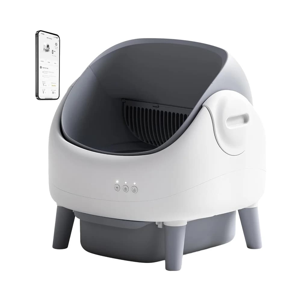 Lettiera per Gatti Automatica con Doppio Sensore di Sicurezza e Autopulizia, Controllo tramite App, Colore Grigio-Bianco, Sacchetti di Plastica Inclusi