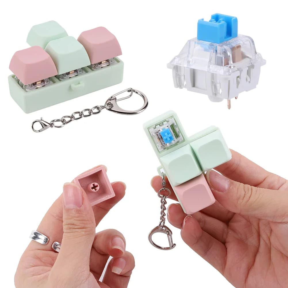 Finger Keyboard Fidget Toys tastiera a 4 pulsanti Clicker Toy Sensory Fidget portachiavi tastiera meccanica Axis Tester per bambini adulti