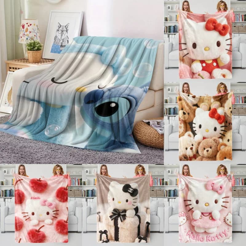Coperta in Flanella Blu Hello Kitty con Bolle Sognanti, Morbida e Calda, Plaid per Divano, Letto, Ufficio, Sciarpa per il Sonno, Viaggio, Campeggio, Regalo Carino