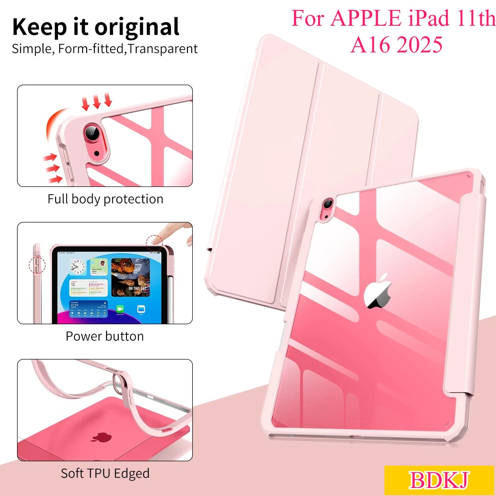Custodia per Tablet 2026 per iPad A19 12a Gen, A16 11a Gen con Porta Penna, compatibile con 10a/7a/9a Gen, M4 Air 8a/7a/6a Gen, 11/13 4a/5a Gen, Pro 11/13, Mini, Cover Posteriore Trasparente