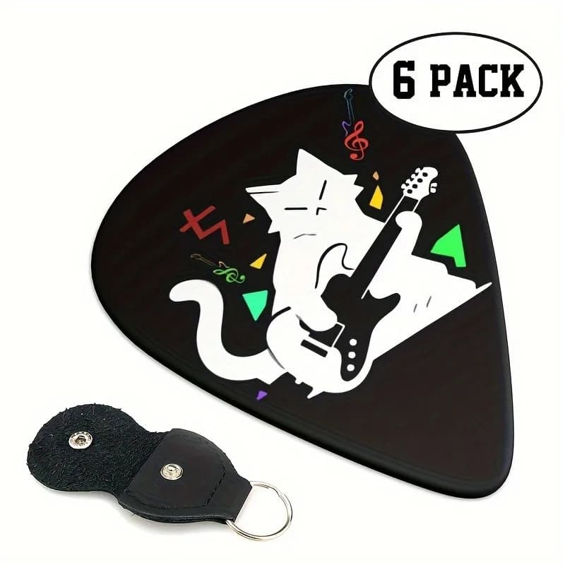 Plettri per chitarra sonori originali da 6 pezzi, schegge per chitarra ukulele stampato su entrambi i lati, fondina portachiavi, regalo per gli amanti della musica