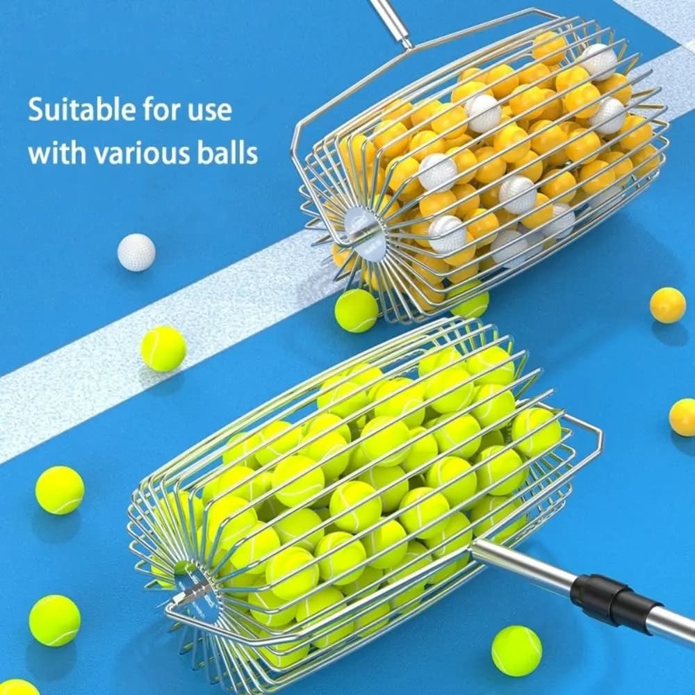 Raccoglitore di Palline da Tennis con Ruote e Manico Regolabile, Resistente e Durevole, Collettore di Palline da Tennis e Pickleball