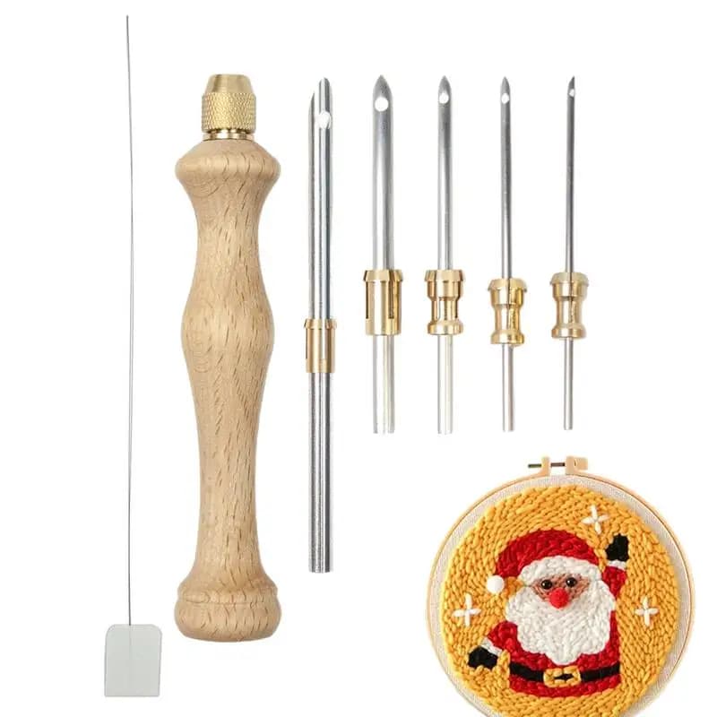 Punzonatrice per ricamo Ago per ricamo in legno Punzonatrice per ago Strumento per tessitura con manico in legno Accessori per cucito artigianale fai-da-te