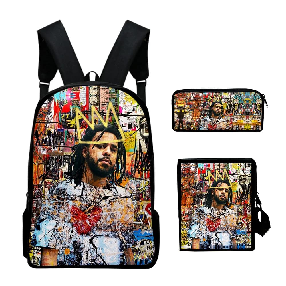 Classic Popular J Cole Rapper 3D Print 3pcs/Set pupil School Bags Laptop Daypack Backpack Inclined shoulder bag Pencil Case