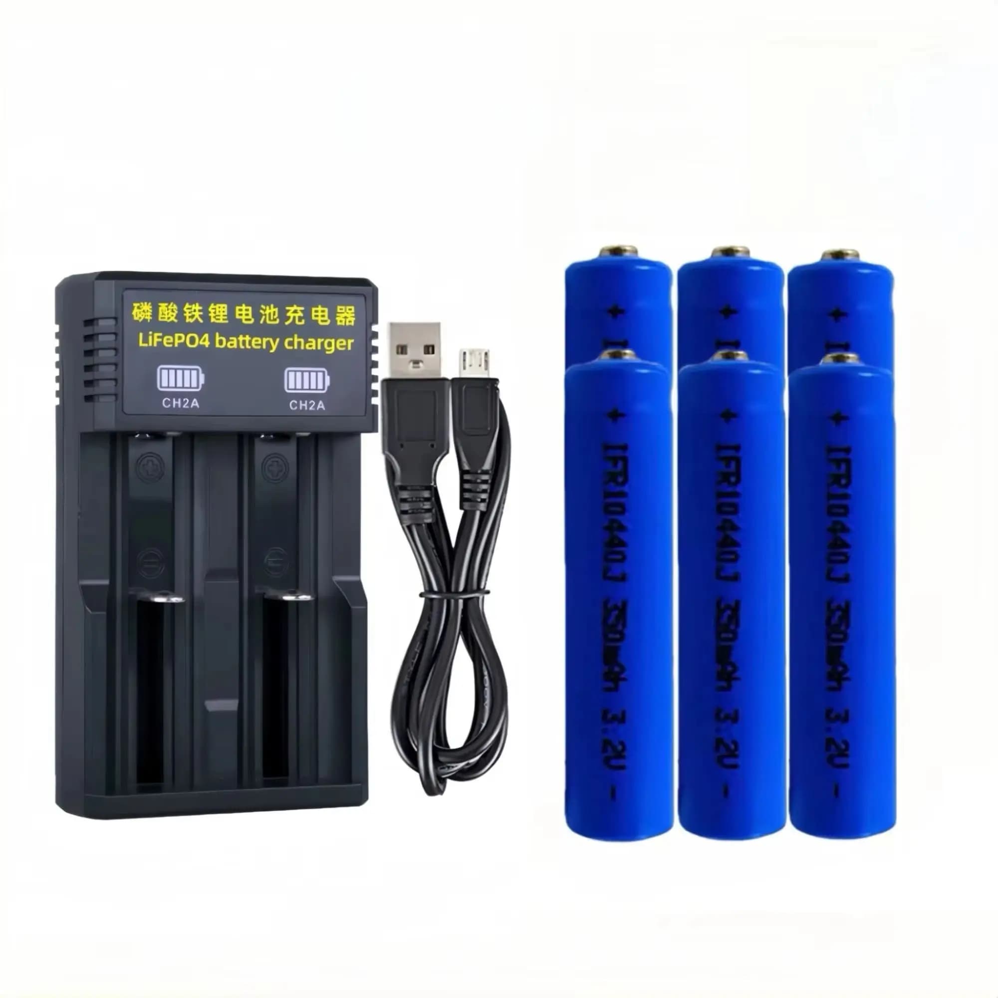 6 batterie LiFePO4 10440 da 3.2V 350mAh con caricabatterie per spazzolino elettrico, racchetta elettrica antizanzare, altoparlante, rasoio