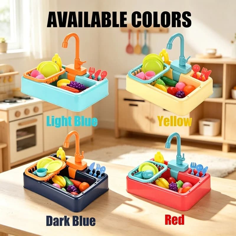 Plastic Kitchen Sink Toy Set Children Pretend Role‑Play Dish‑Washing Game Early Educational Housework Toy