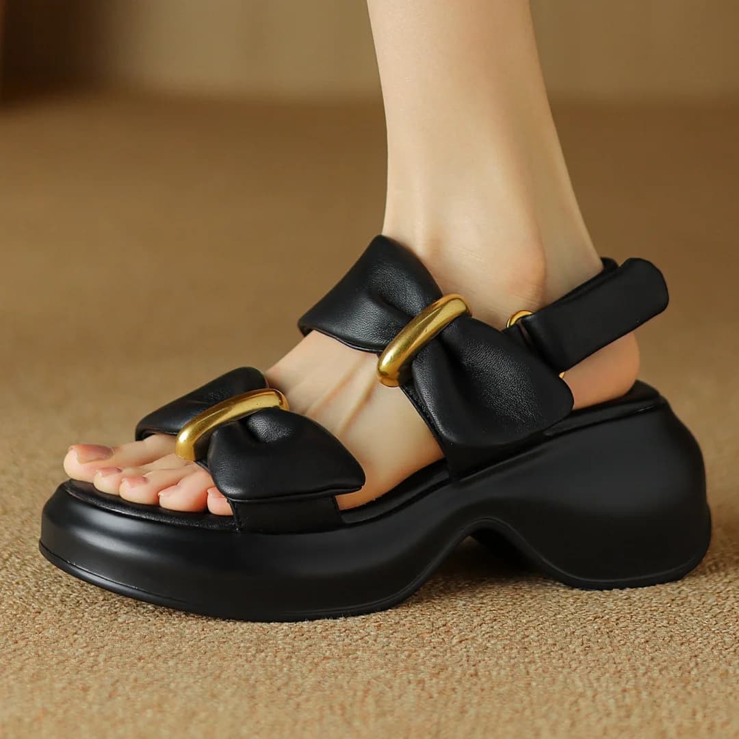 Plus size 34-40 pelle di pecora da donna suola spessa platform flats sandali hook & loop summer punk casual scarpe da donna quotidiane per donna