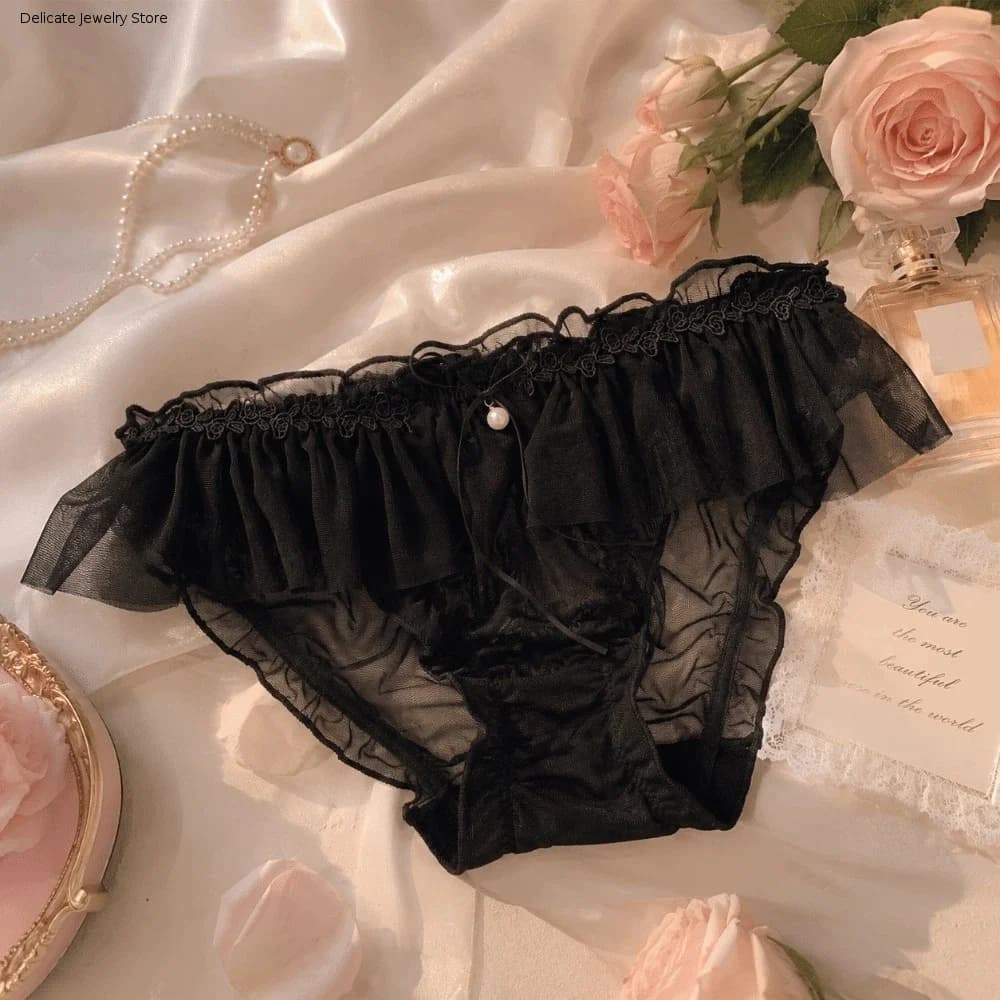 Comfort Mesh Thin Women's Underwear Bow Transparent Lace Panties Sweet Low Waist Triangle Pants Girls' Style