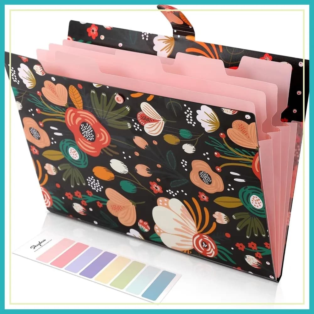 Cartella Portadocumenti Espandibile con 5 Tasche, Organizzatore a Fisarmonica per Documenti, Ricevute, Materiale Scolastico e da Ufficio, Nero