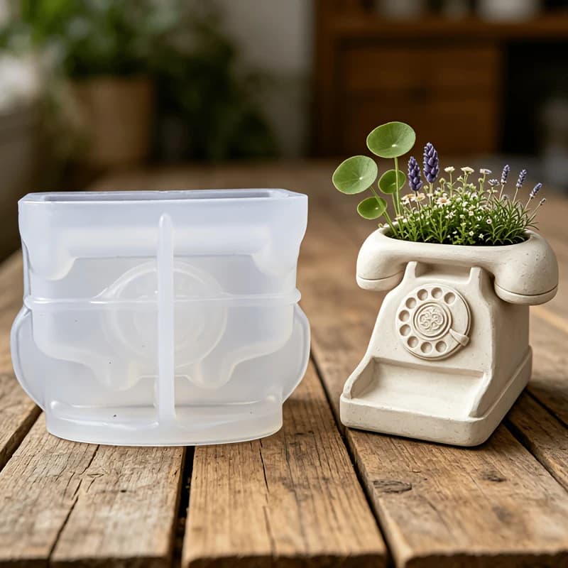 3D Vintage Rotary Telephone Succulent Pot Silicone Mold DIY Flower Pot Cement Clay Scented Candle Craft Mold Home Decor