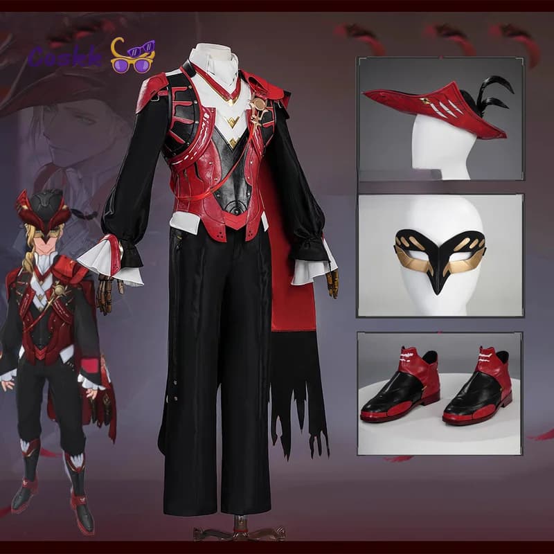 Costume Cosplay Cristoforo Wuthering Waves: Cappello, Maschera, Scarpe, Gilet in Pelle, Mantello, Accessori per Halloween e Natale, per Uomini e Donne