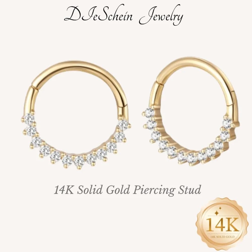 DIeSchein 14K Solid Gold Hoop Piercing Earrings Women Genuine 14k gold Hoop Earring for Helix Tragus Daith Piercings Jewelry
