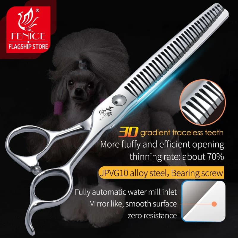Fenice 7 Pollici 3D Gradiente Traceless 34 Denti VG10 Acciaio Forbici per Animali Domestici Toelettatura del Cane Chunker Forbici Cuscinetti Viti Diradamento 70%