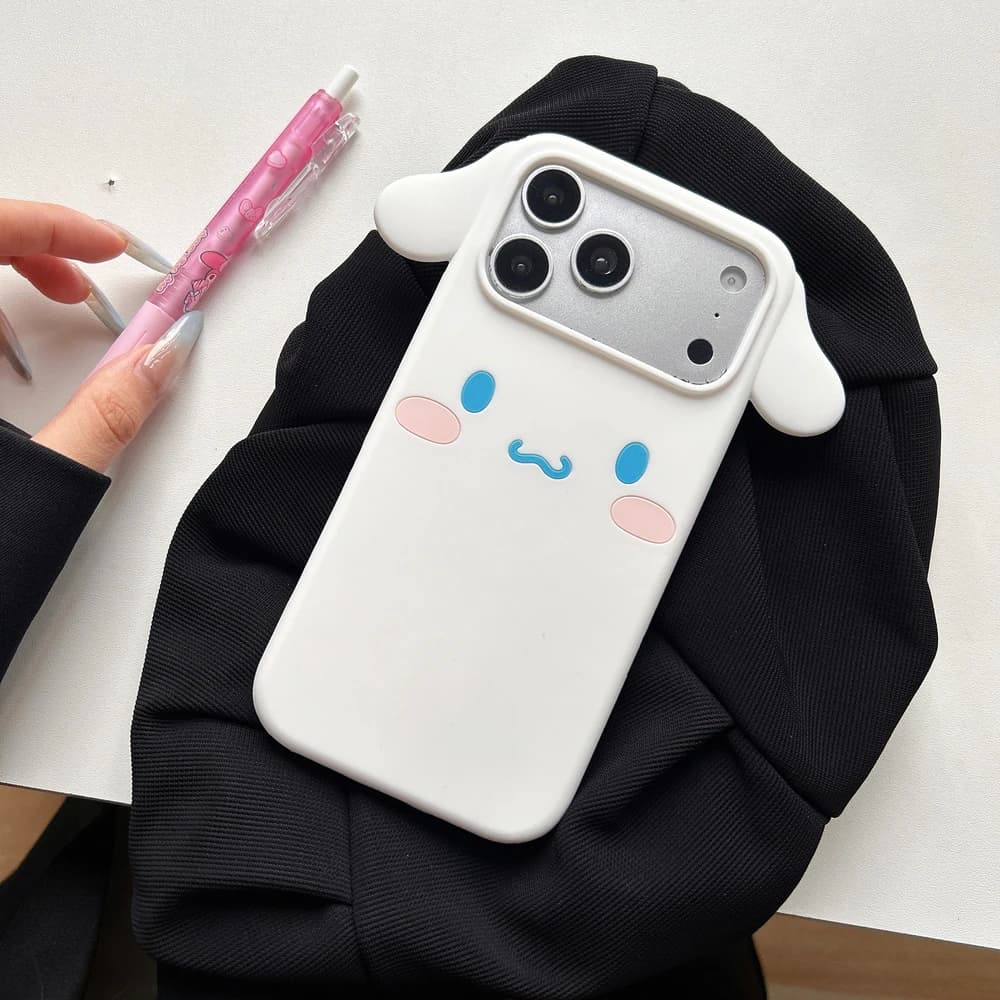 Cover per iPhone 17 16 15 14 Pro 13 Pro Max in silicone morbido anti-caduta, con design 3D stereoscopico a cartone animato di Sanrio Cinnamoroll