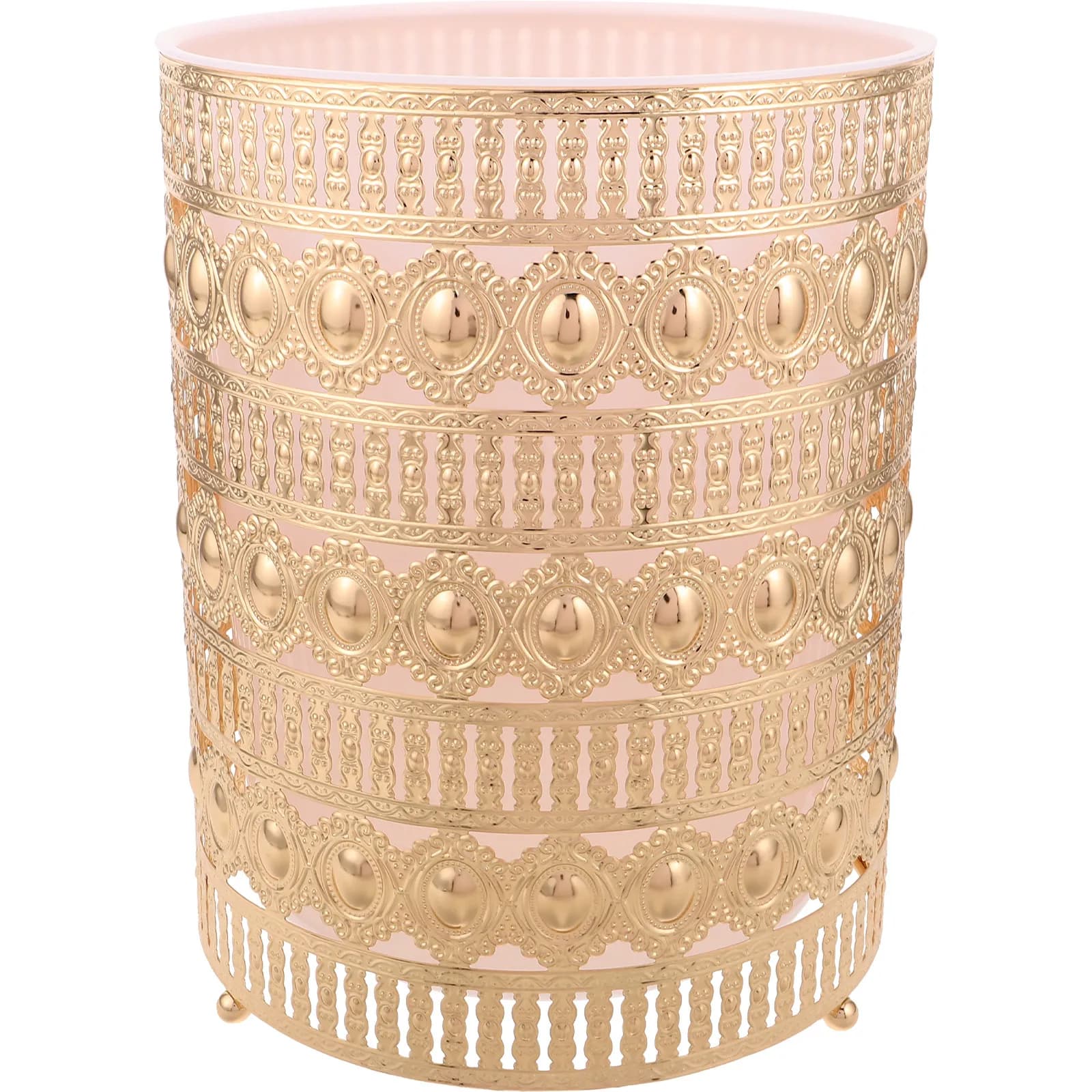 Round Wrought Iron Trash Can Modern Light Luxury Metal Waste Basket for Bathroom Bedroom Kitchen Living Room Office Toilet Small