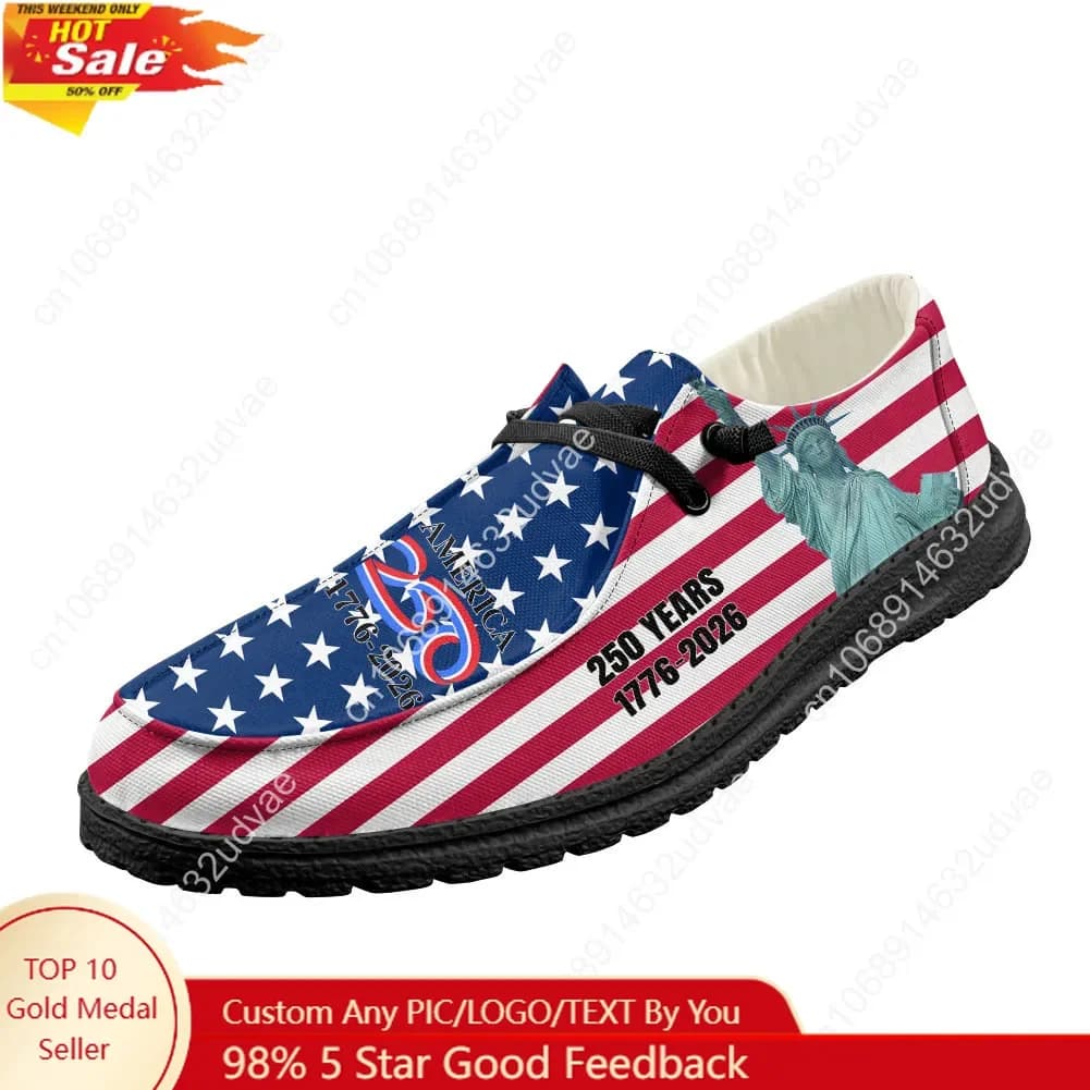 Scarpe Casual America 250° Anniversario 1776-2026, Mocassini Uomo Donna, Calzature Leggere e Resistenti per Esterni, Scarpe Personalizzate Nere