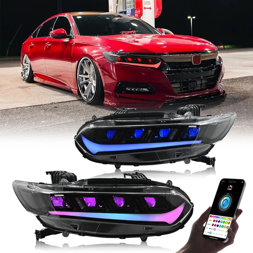 Gruppo Fari RGB per Honda Accord 10a Generazione 2018-2022 LX EX EXL Sport SE, Fari LED Completi, Accessori