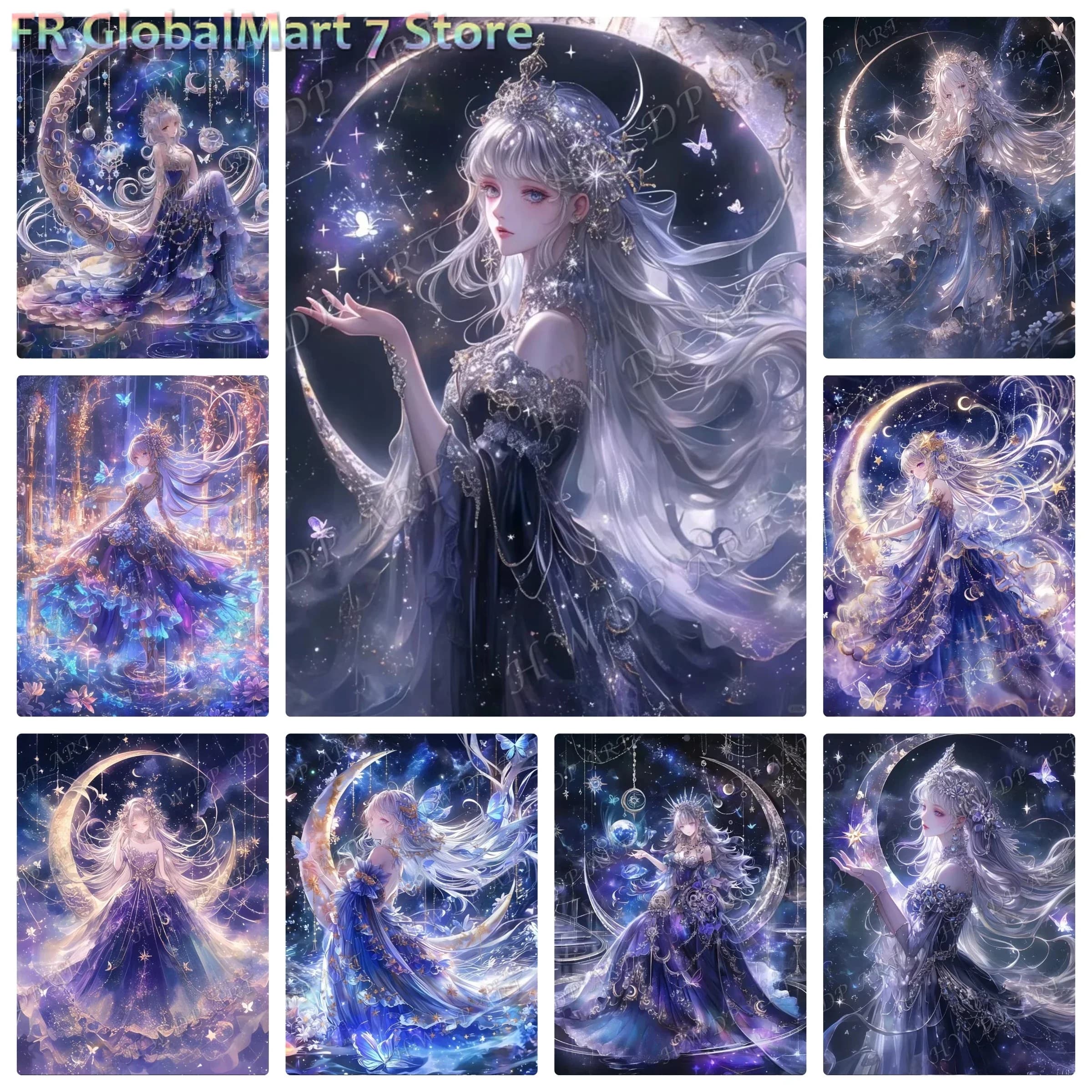 Diamond Painting Kits Cartoon Girl Picture Mosaic Embroidery DIY Diamond Art Full Moon Stitch Wall Decor