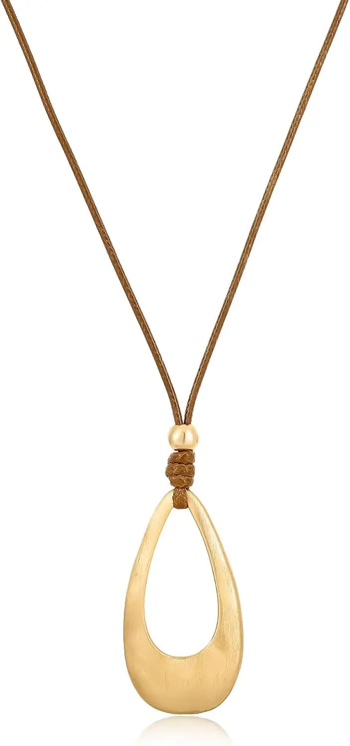 Collana Statement Placcata Oro per Donne, Ciondolo Regolabile con Catena Lunga, Regalo per le Feste