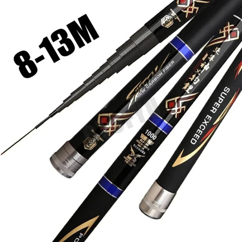 8M-13M Ultra-long Hand Pole Carbon Fiber Telescopic Fishing Rod Portable Fishing Tenkara Rod Full Kit Fishing Pole All Waters