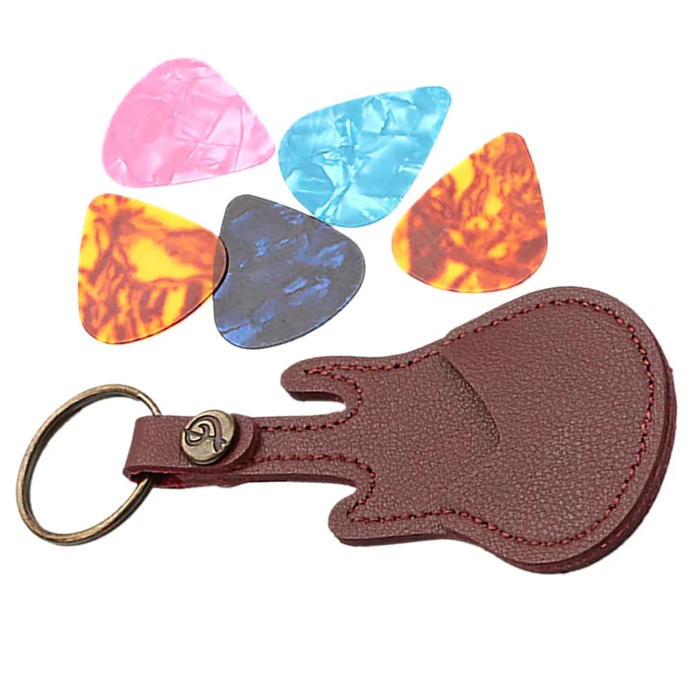 Set di 1 Porta Plettri a Forma di Chitarra, Contenitore per Plettri per Chitarra Acustica ed Elettrica, Custodia da Trasporto con Portachiavi