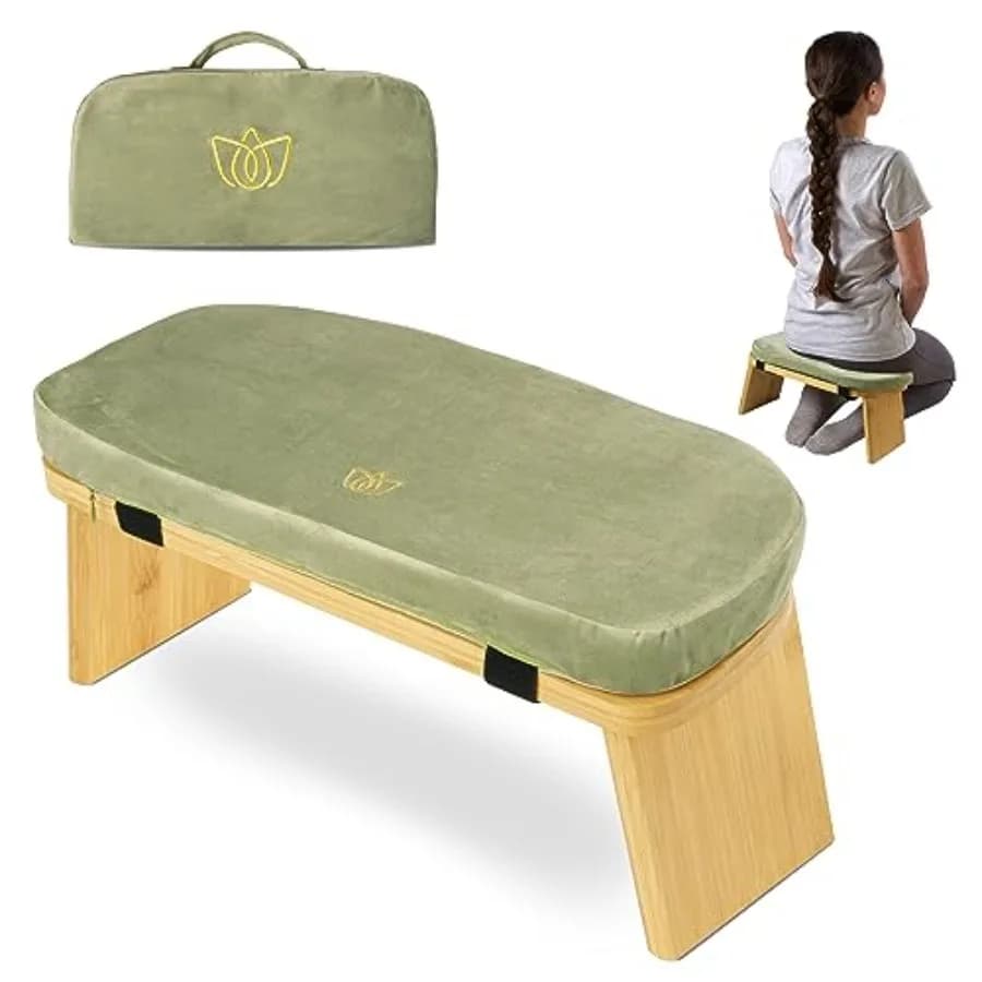 Meditation Bench - Bamboo Foldable and Ergonomic Meditation Stool - Sturdy Prayer Bench with Meditation Cushion Comfortable for