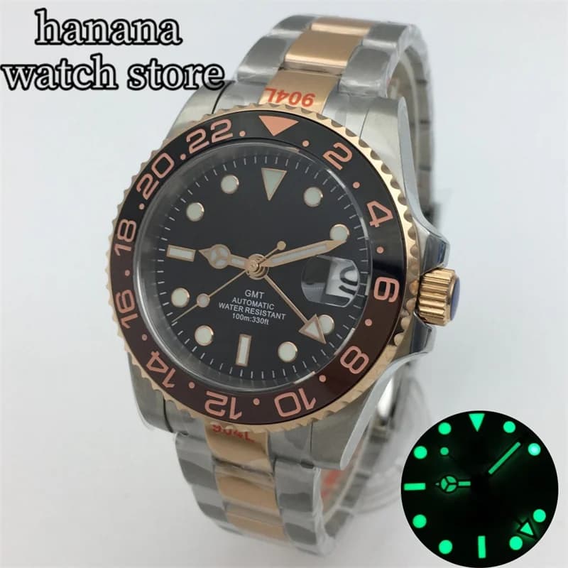 BLIGER 40mm marca Root Beer oro rosa orologio automatico da uomo vetro zaffiro finestra con data di scadenza cinturino mentale lunetta in ceramica