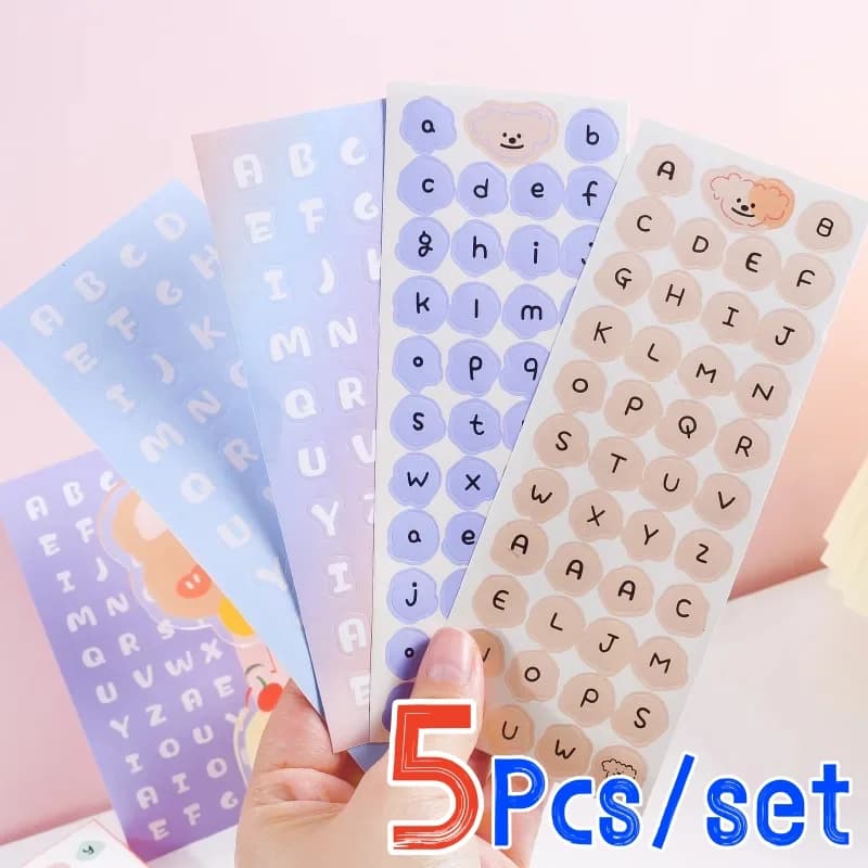 5 pezzi Ins Style Cream Font Alphabet Sticker Letter Planner Notebook Journal Sticker Scrapbook Cancelleria scolastica decorativa