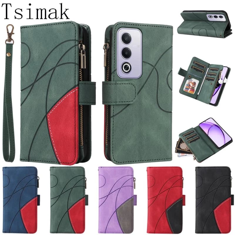 Custodia in pelle con cerniera e 9 scomparti per carte per OPPO A3 A5 Pro A3X A5X 4G 5G, Cover a portafoglio per Oppo A5 A 5 A5Pro OPPOA5 Funda