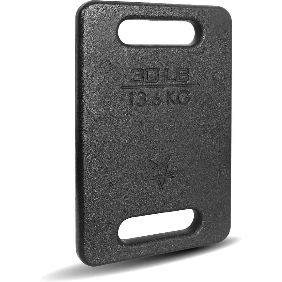 30 pounds cast iron weight for backpack, weight plate with rounded ergonomic handle, glossy protective finish for us