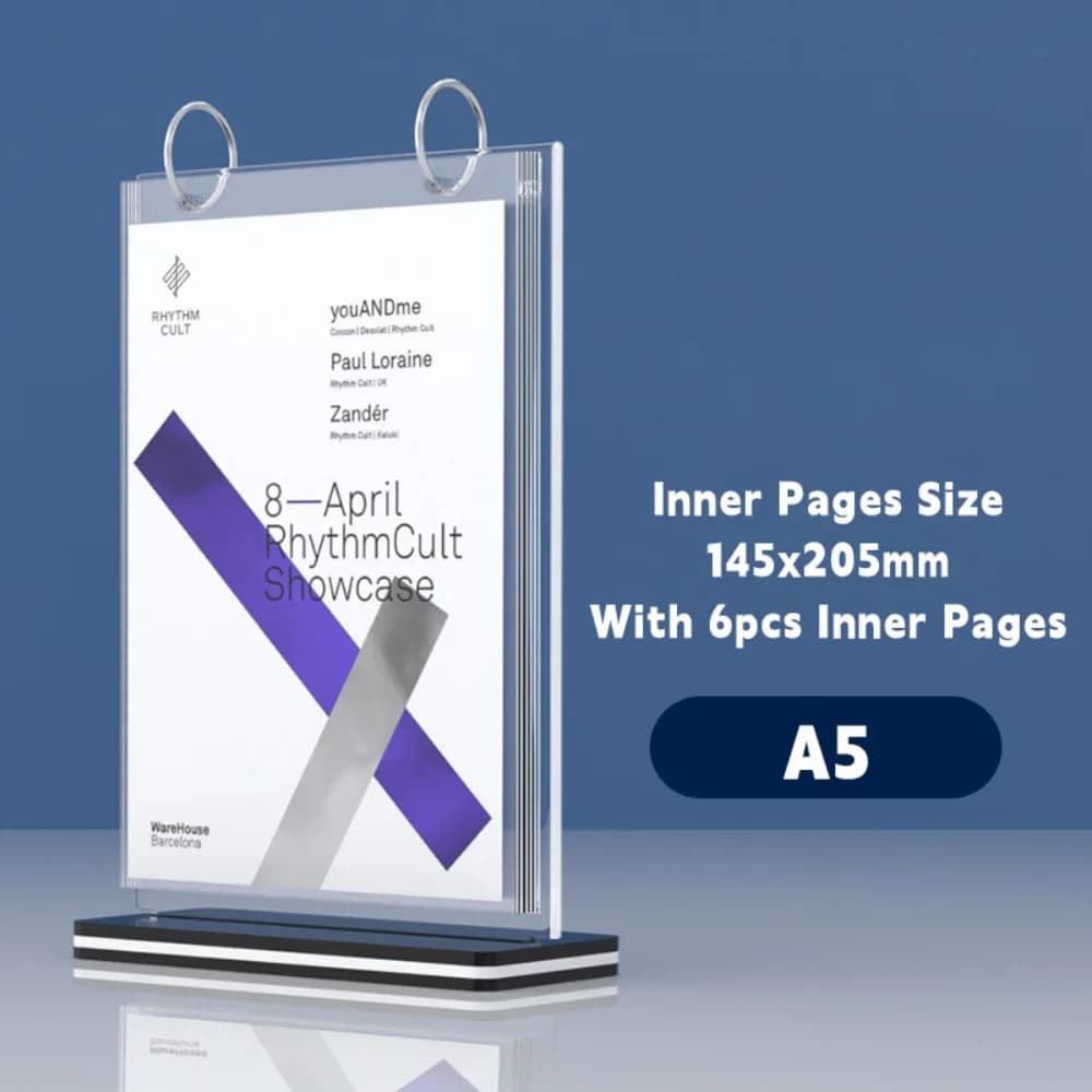 Espositore da Tavolo in Acrilico A4/A5/A6 con Design a Fogli Girevoli, Porta Menu, Porta Prezzi, Porta Cartoline a Fogli Mobili per Gallerie