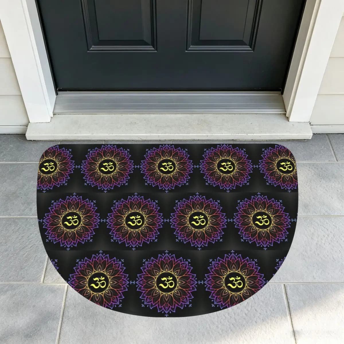 Gold Golden Mandala Om Yoga Aum Ohm Henna Soft Half Round Doormat Non Slip Bathroom Mat Absorbent Floor Carpet for Living Room