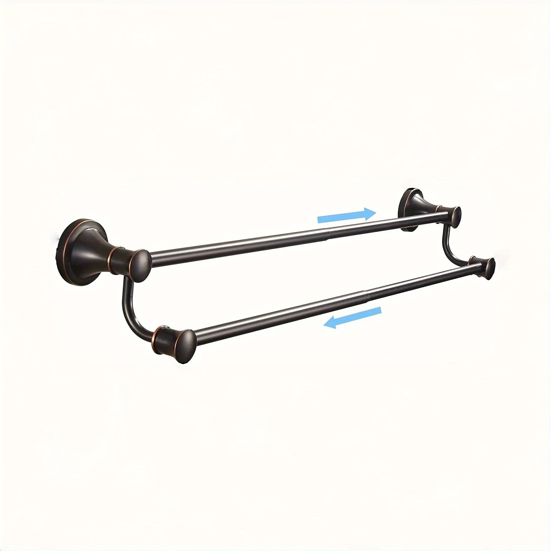 Double Adjustable Towel Bar – Rustic Farmhouse Style, Oil-Impregnated Antique Brass Finish, Wall-Mounted Design, Fits 14.96 to 26.57 Inch Spaces, Durable Metal Construction, Easy Installation, Versatile for Bathrooms, Kitchens, or Powder Rooms