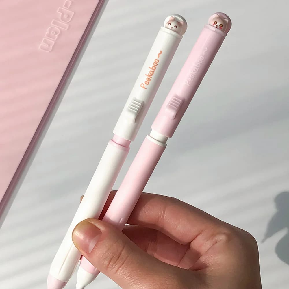 2 Pezzi Penne Gel Creative a Forma di Animale con Coperchio Ribaltabile, Asciugatura Rapida, Stile Minimalista, per Studio e Ufficio