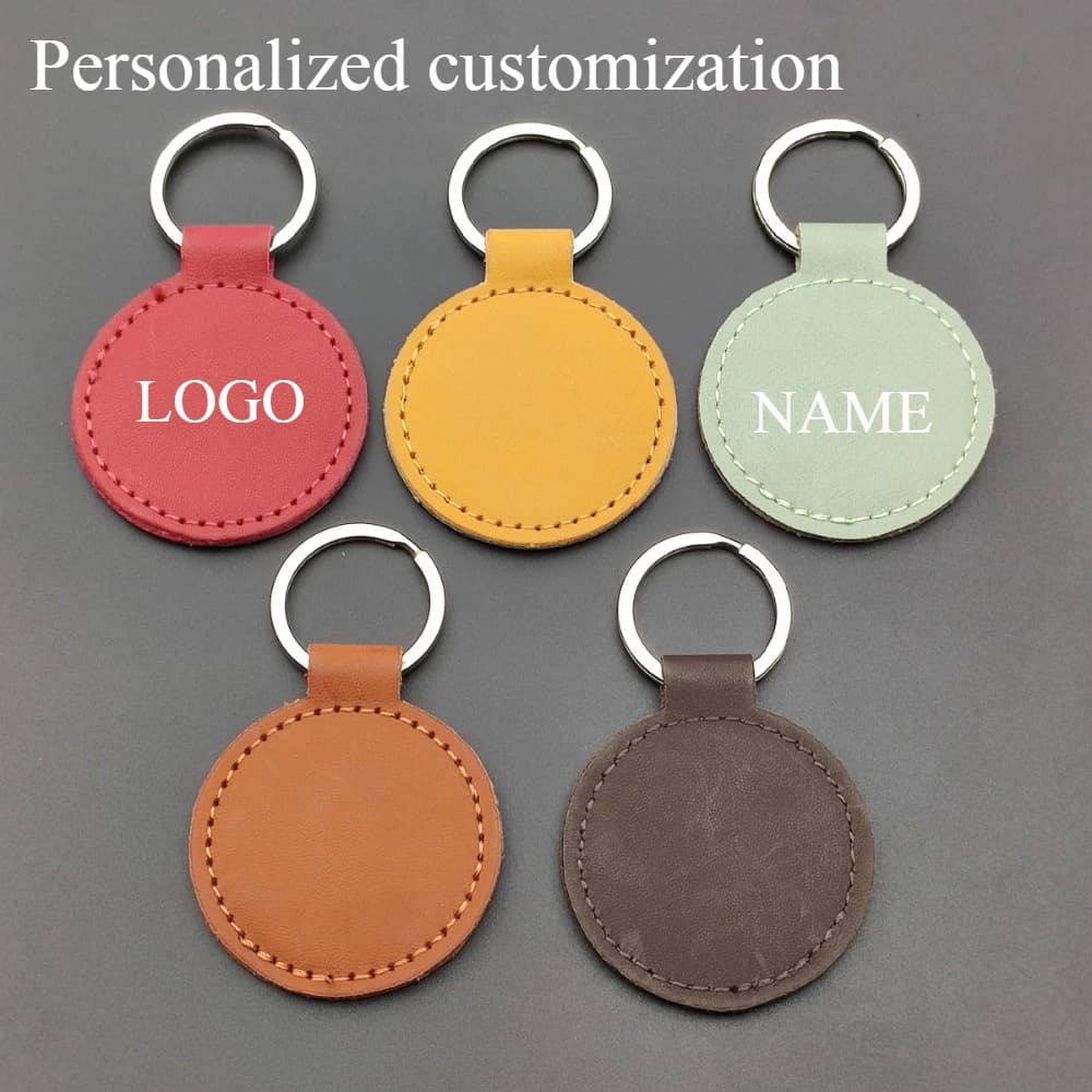 Customized Hot Sale Custom Round Leather Keyring Metal Keyring Laser Engraved Keyring Fashionable and Interesting Keychain