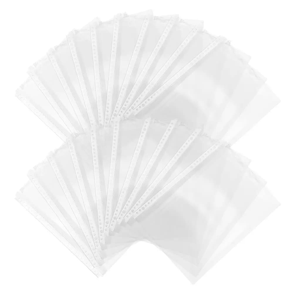 20Pcs A4 Clear Binder Sleeves Transparent Document Folder Inserts 30-Hole Plastic File Protectors Organizer Pouches for Office