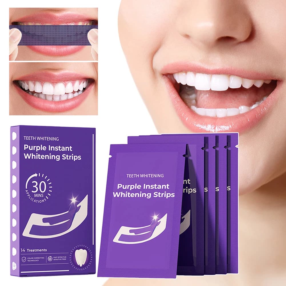 14/28/42 pairs of purple strips for teeth whitening remove stains of oral hygiene cleansing fresh breath illuminates teeth care