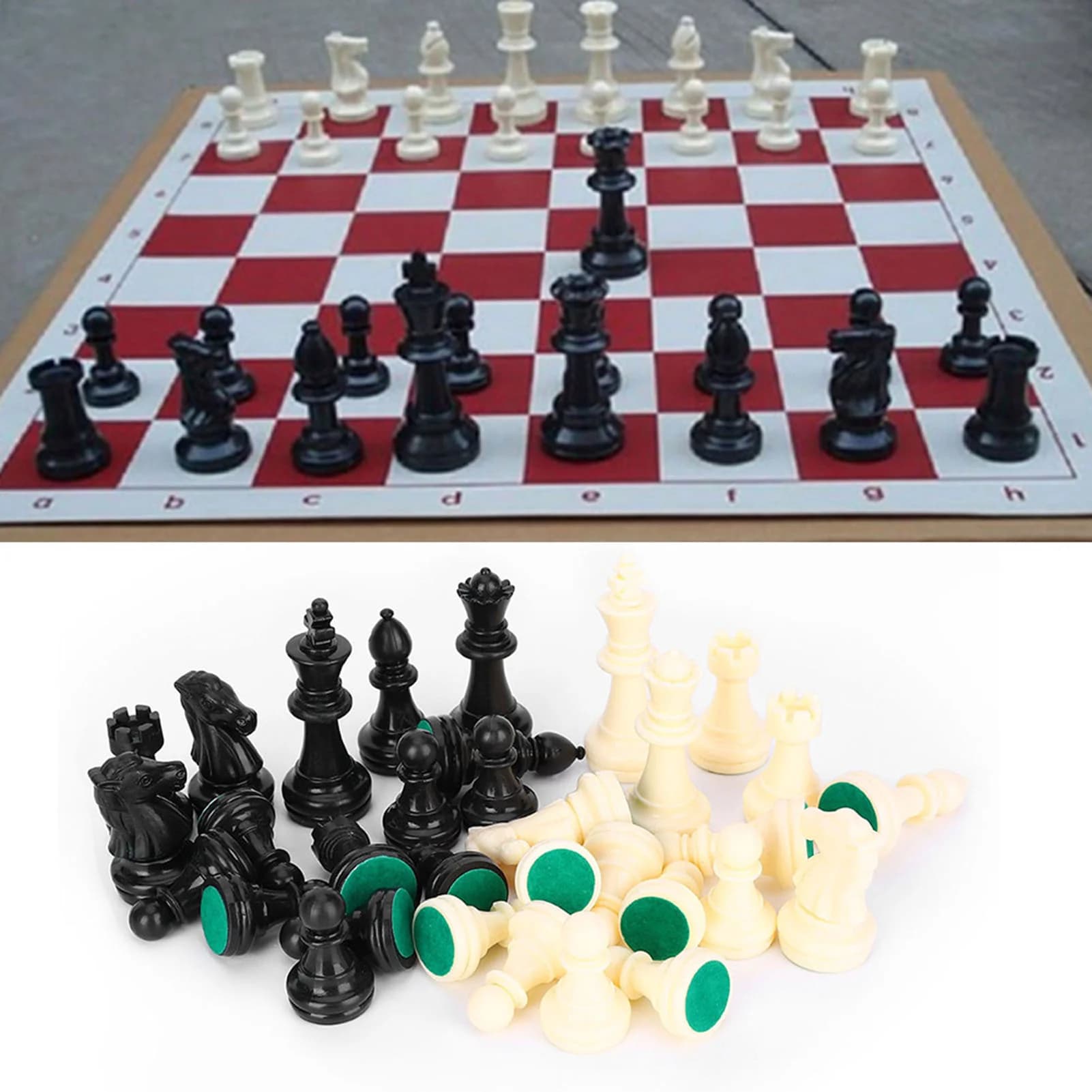 32pcs Plastic Chessmen Set International Chess Game Complete Chessmen Set Black&White M/L Size