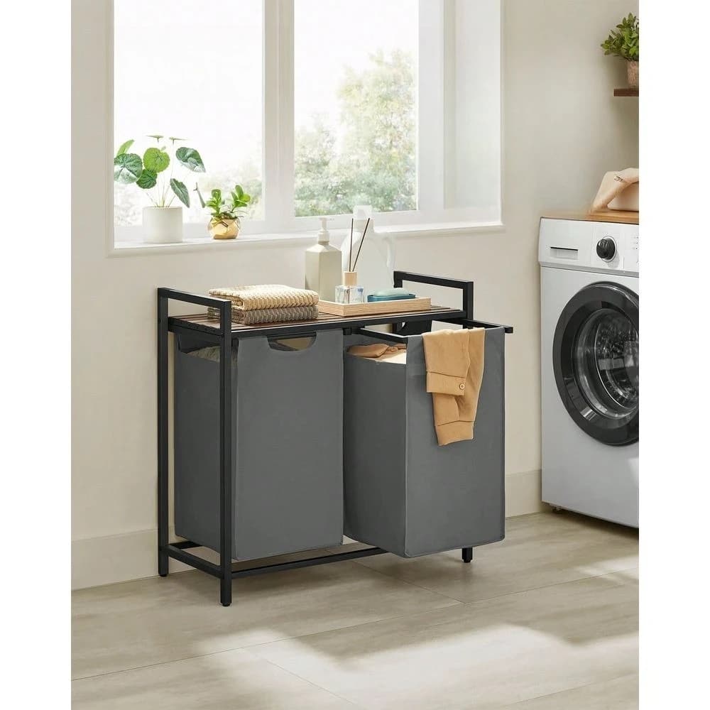 Laundry Hamper, Laundry Basket, Laundry Sorter With 2 PullOut And Removable Bags, Shelf, Metal Frame